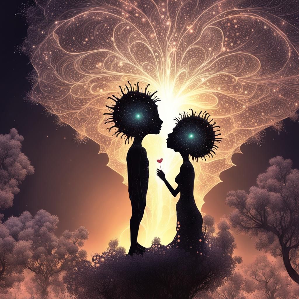 Fractal Alien Kiss in Synthwave Style