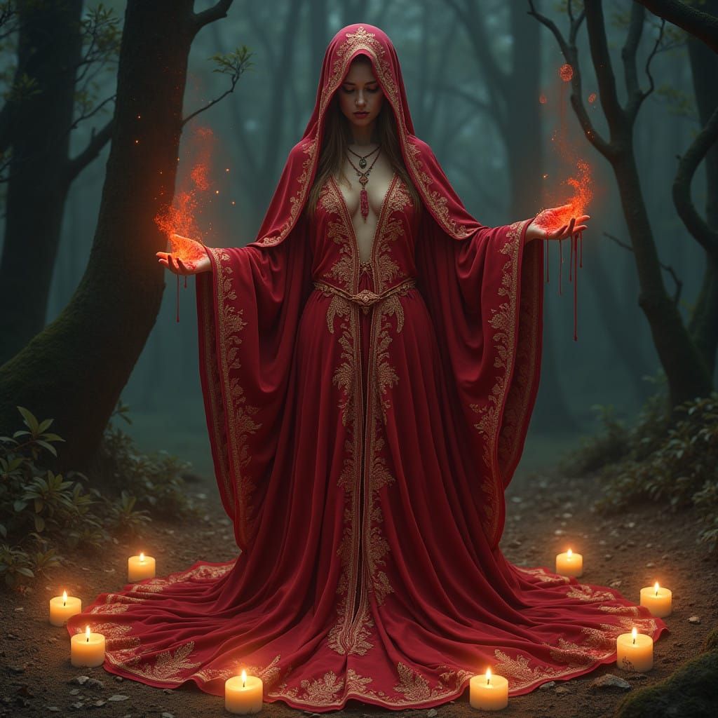 Womb Priestess Weaves Dark Magic in Ancient Forest