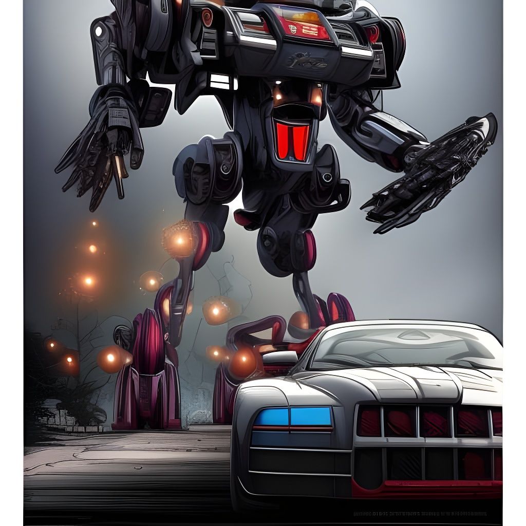 Transformers Robot and Car in Comic Book Style