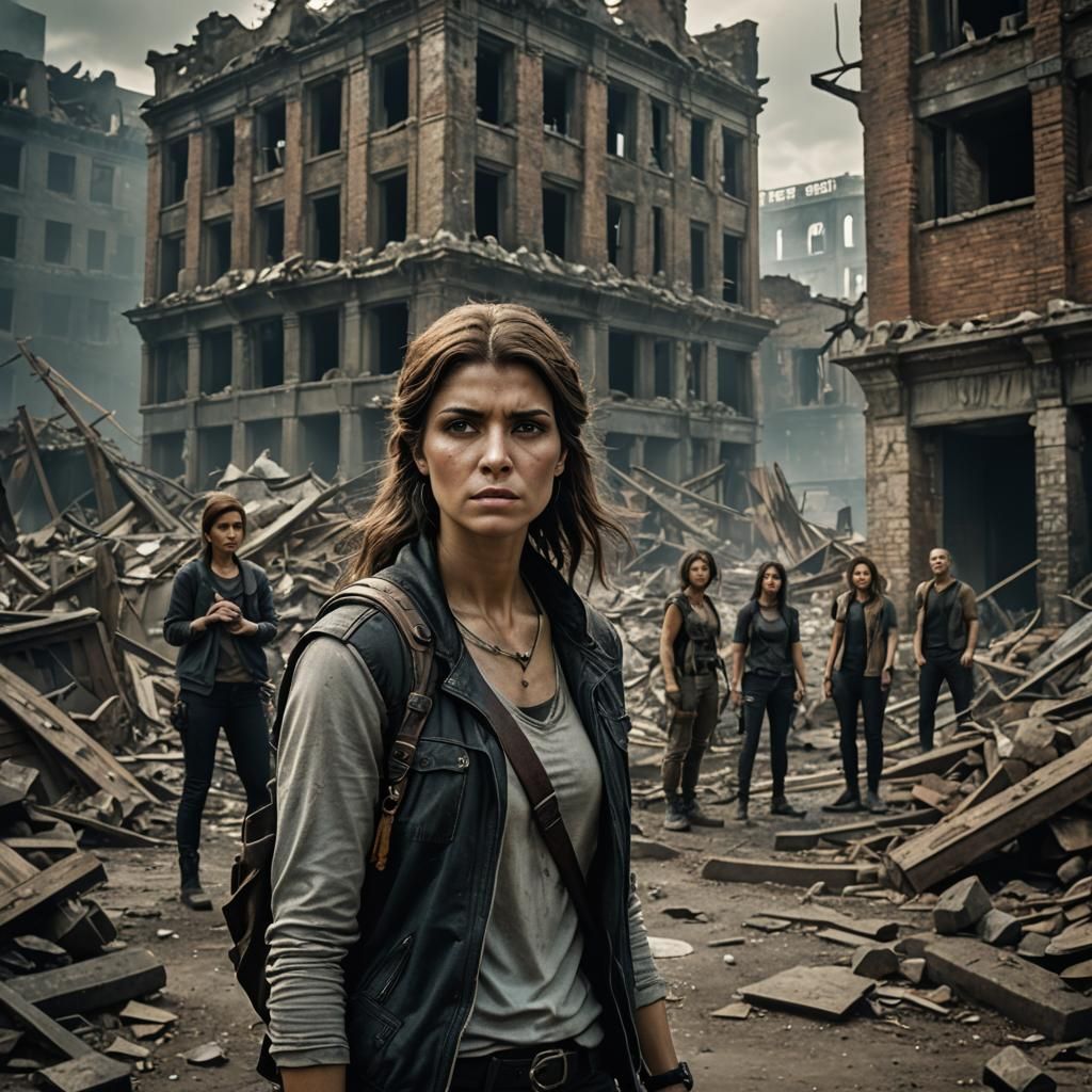 Post-Apocalyptic Survivors in Devastated Cityscape