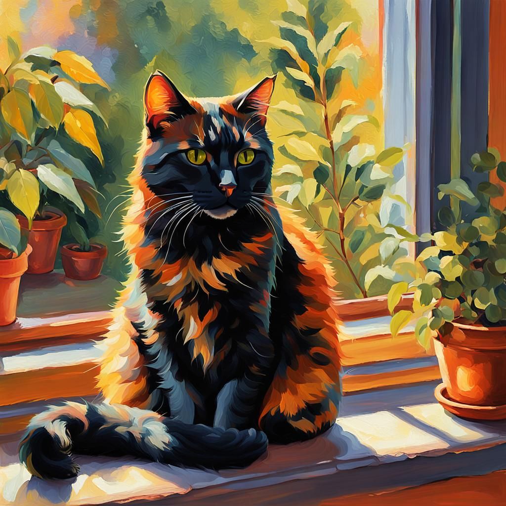 Ginger Cat Portrait in Fauvist Impasto Style