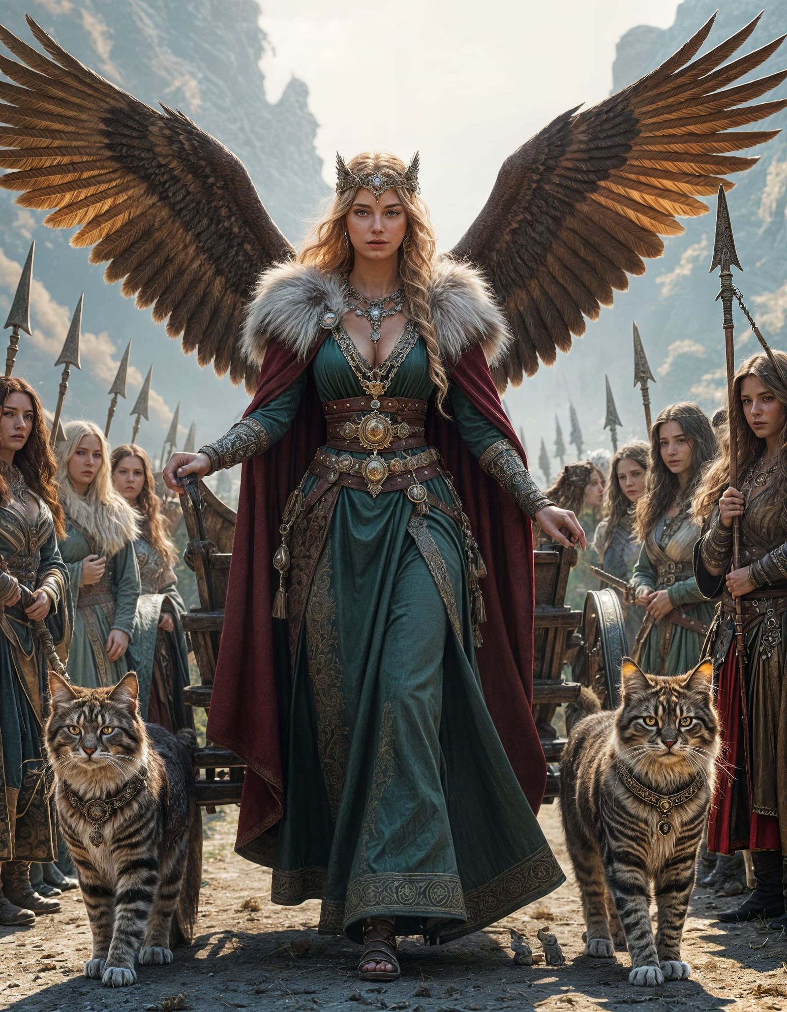 Goddess Freya with Valkyries: Photorealistic Digital Art