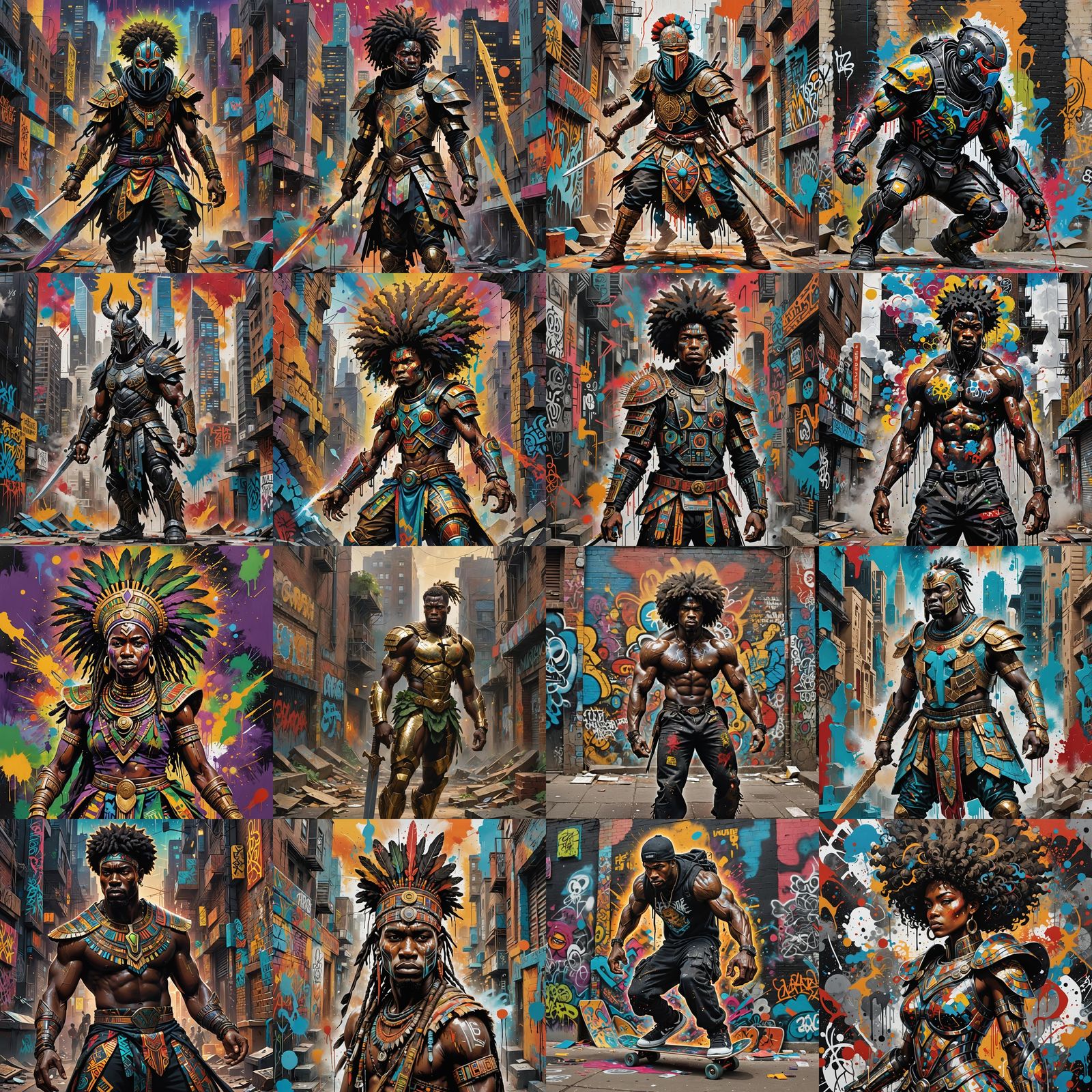 Black Warrior in Graffiti Splash Art Style