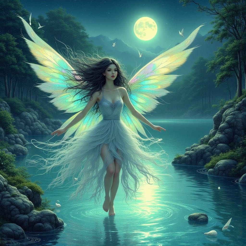 Enchanted Fae Cat Woman Dances Under Moonlight