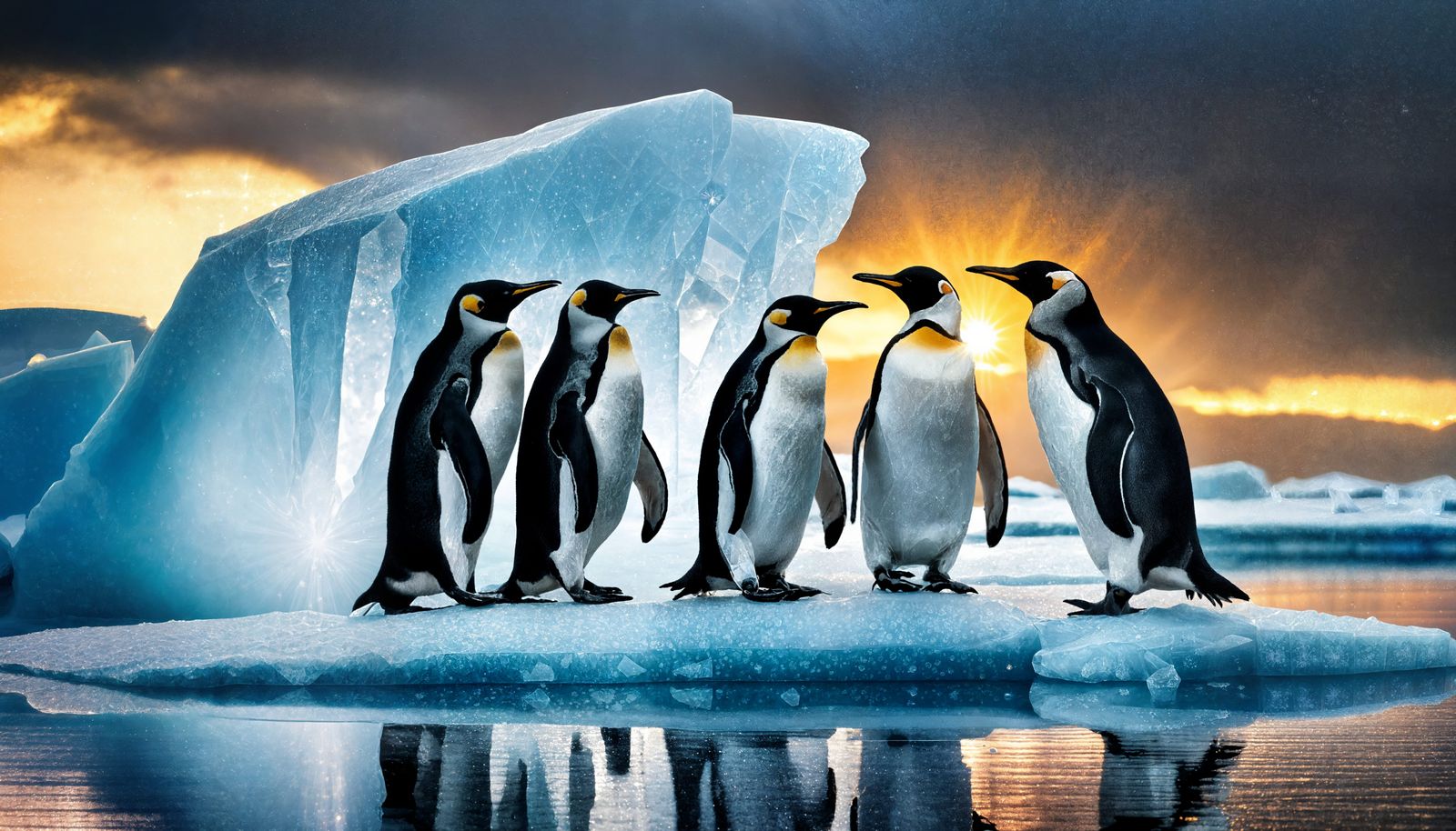 Icy Antarctic Scene: Penguins Carving Number Five