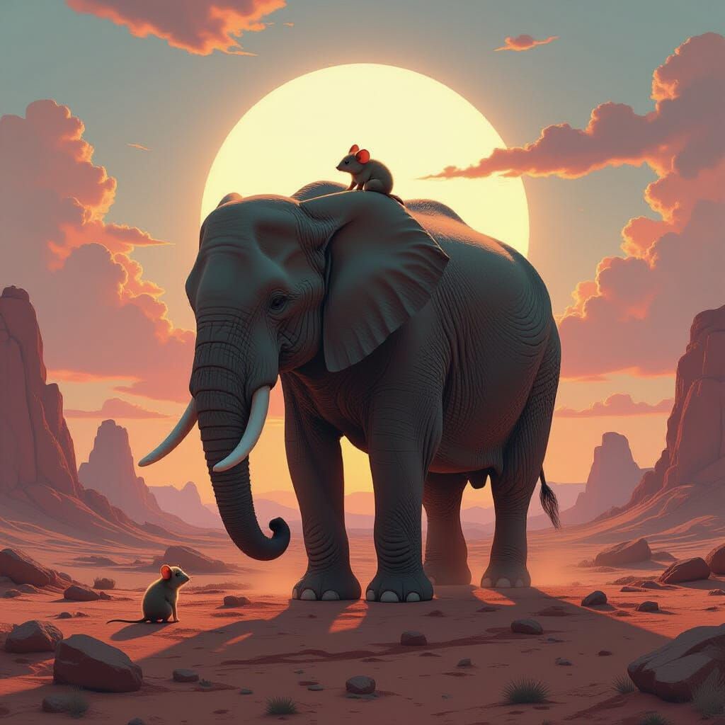 Gentle Giant: Elephant and Mouse in Alien Landscape