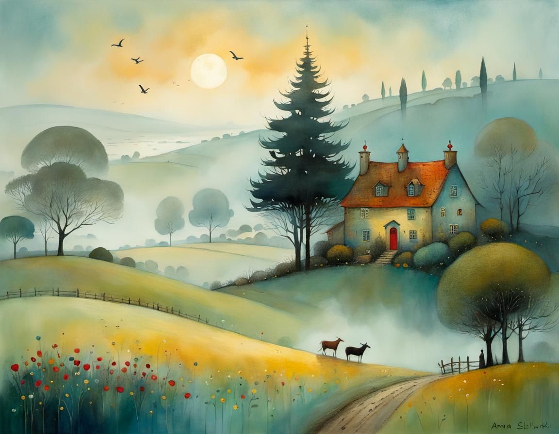 Misty Morning in Carmel: Whimsical Illustration