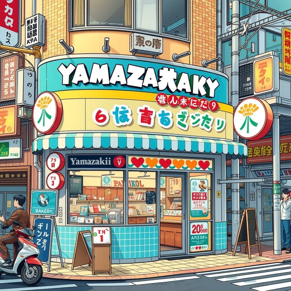 Colorful Yamazaki Bakery in Tokyo, Manga Style