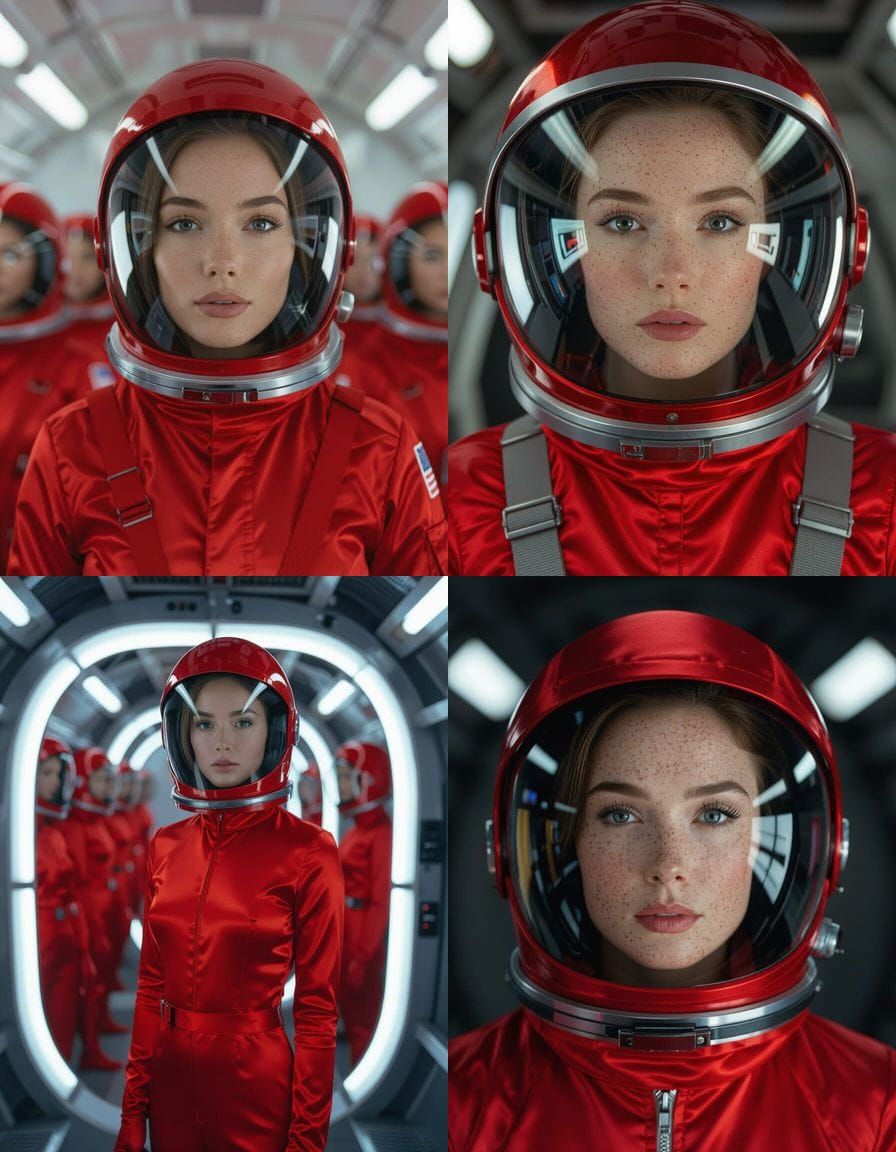 Woman in Shiny Red Spacesuit, Film Noir Style