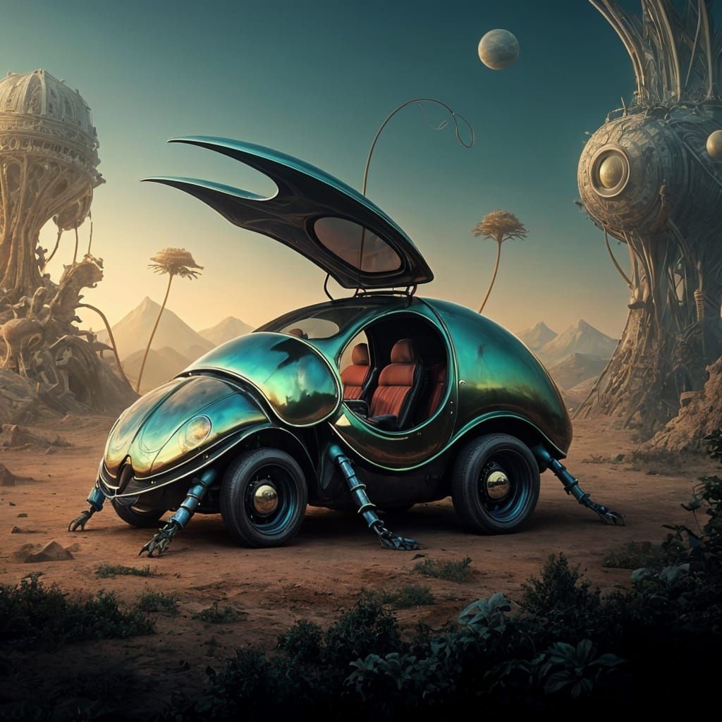 Surreal Scarab Beetle Car in Dreamscape