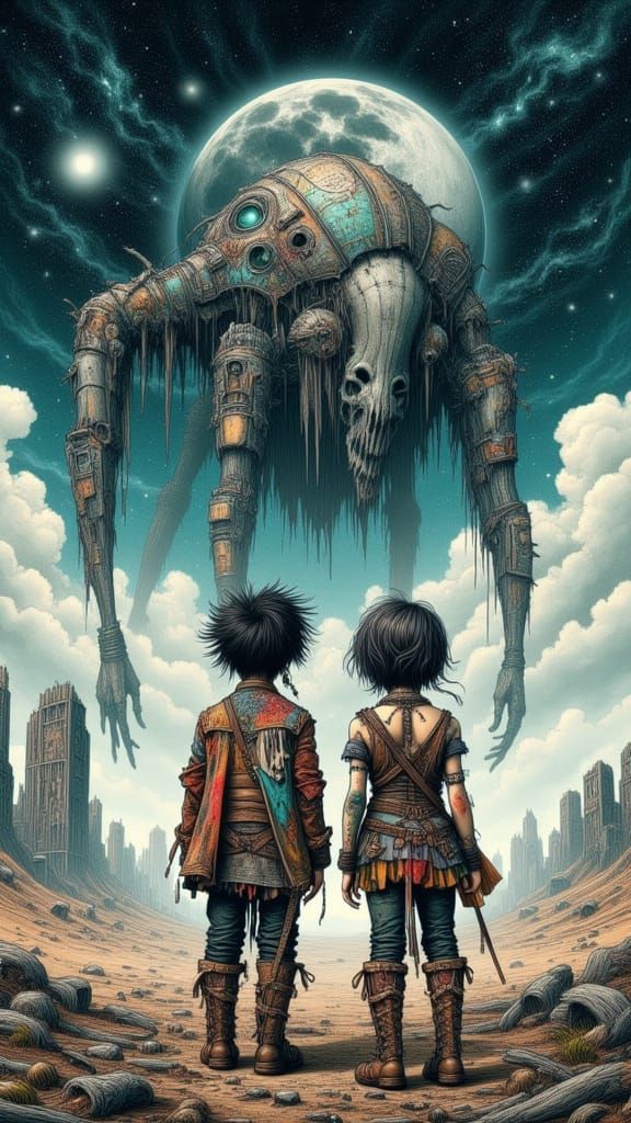 Post-Apocalyptic Children on Windswept Plain