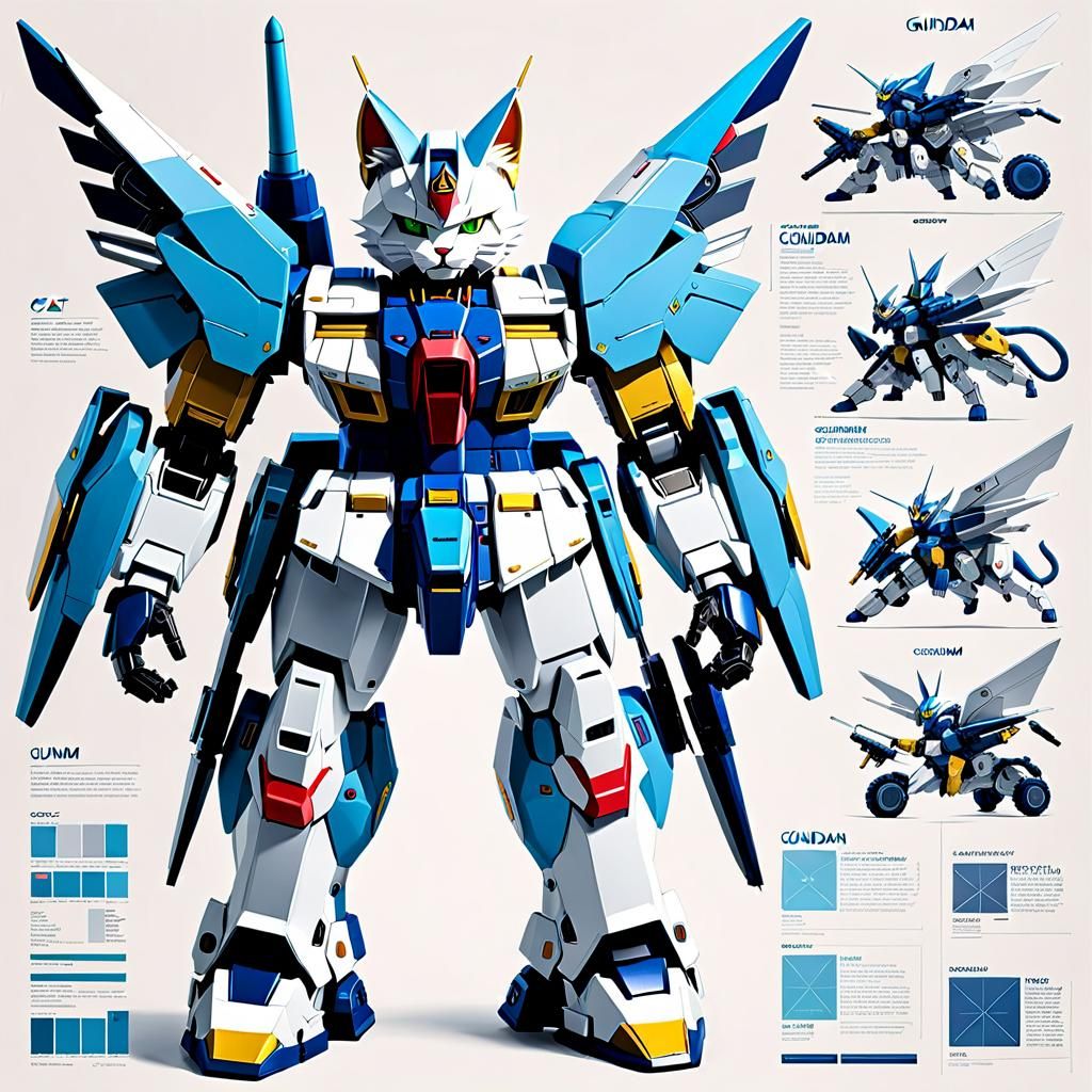 Cat Gundam Schematic Diagram in Pastel Colors