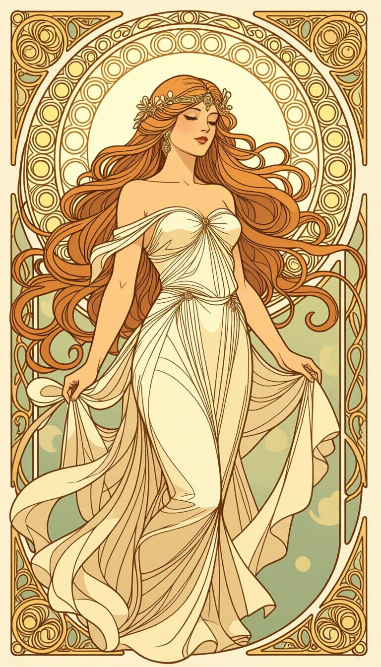 Art Nouveau Warrior Woman in Golden Light