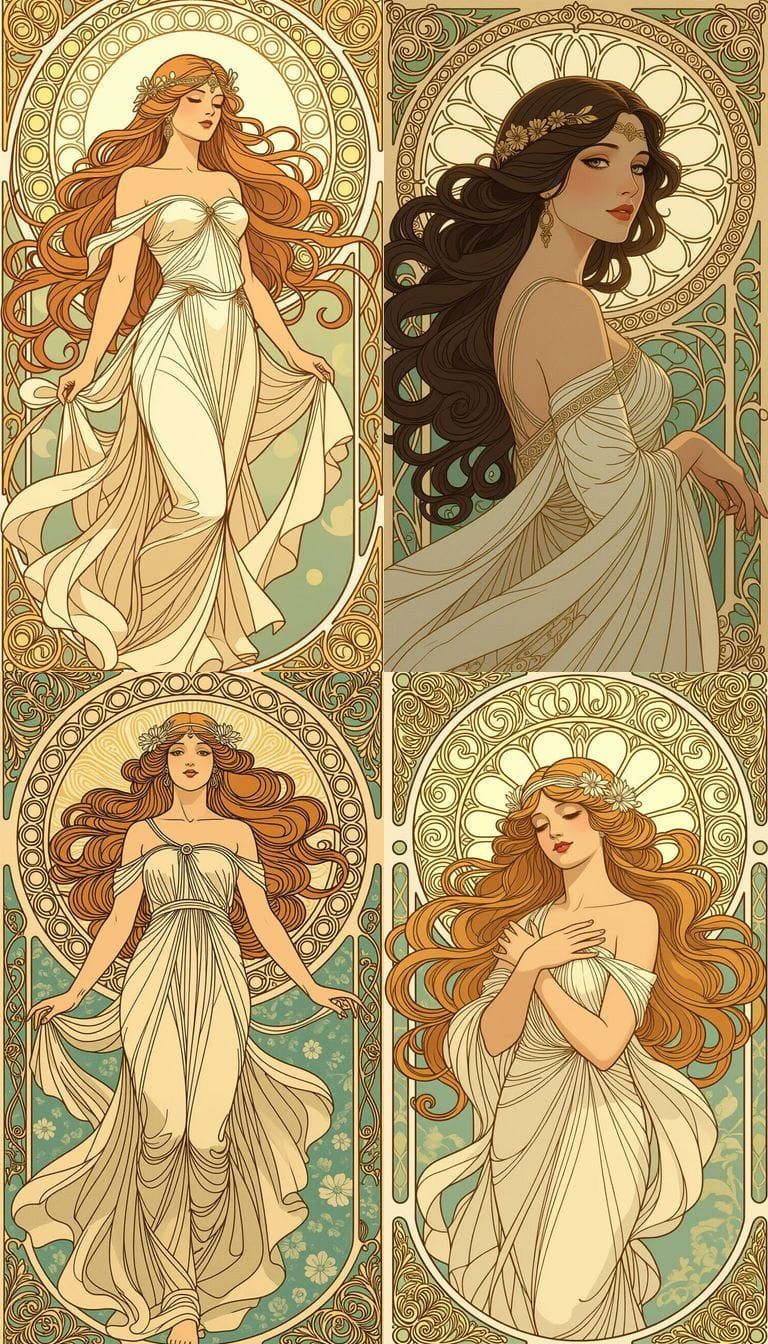 Druuna in Art Nouveau Style with Flowing Hair and Organic Pa...