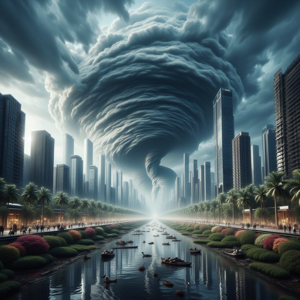 Hyperrealistic Cyclone Devastates Futuristic Metropolis