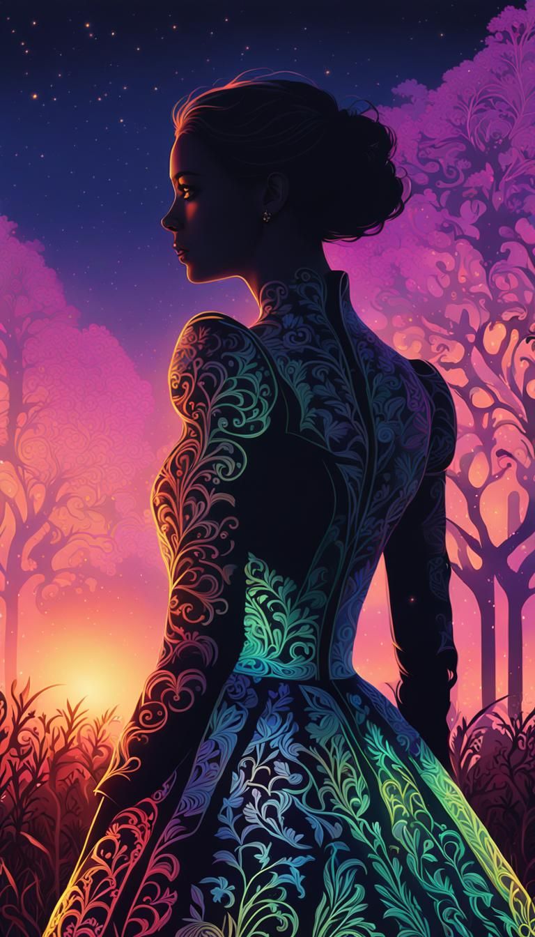 Neon Silhouette: Woman in Light Dress