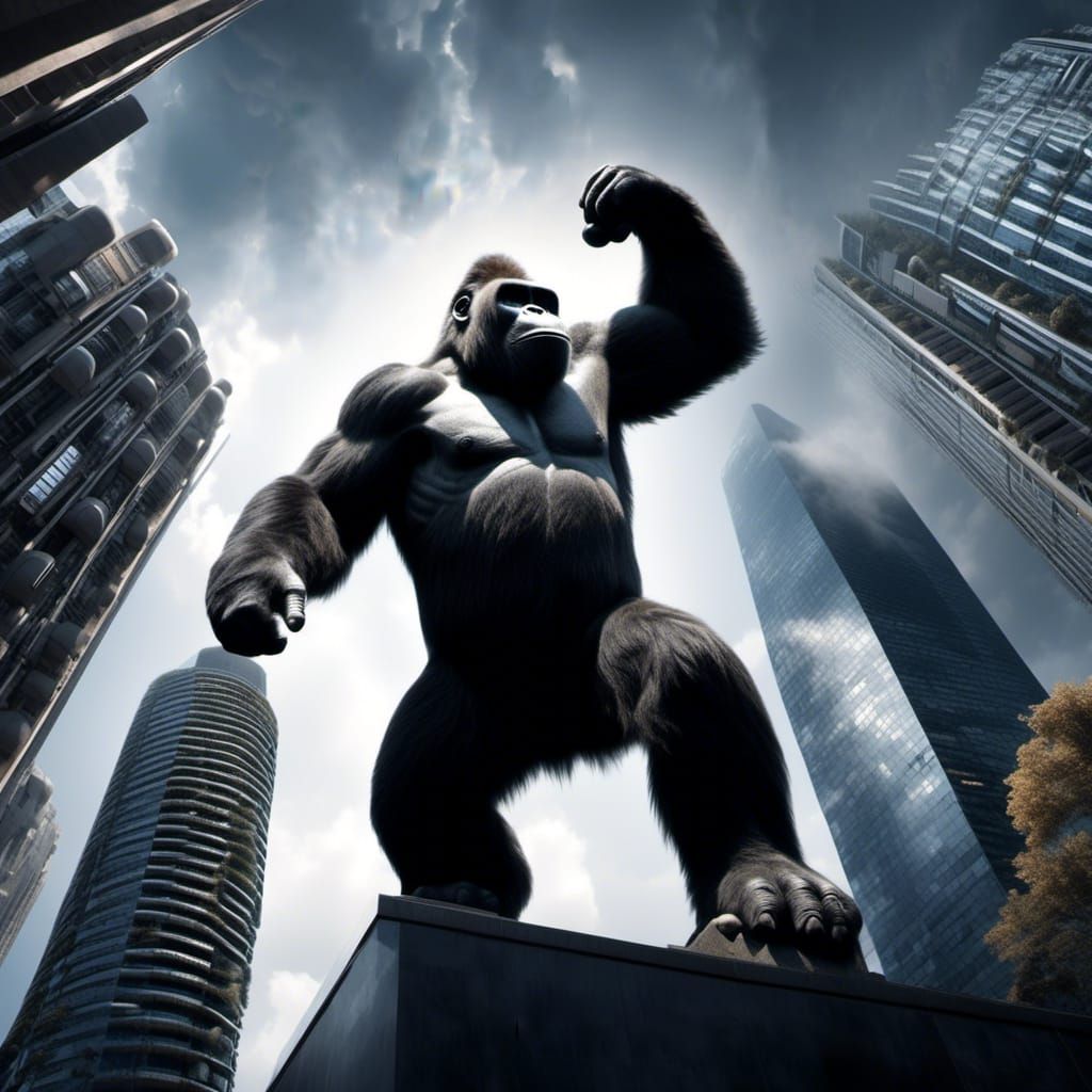 King Kong on Skyscraper in Magic Realism Style