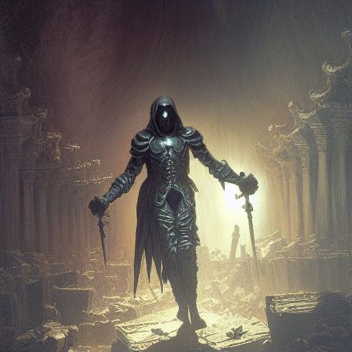 Armored Necromancer in Oil Painting Style