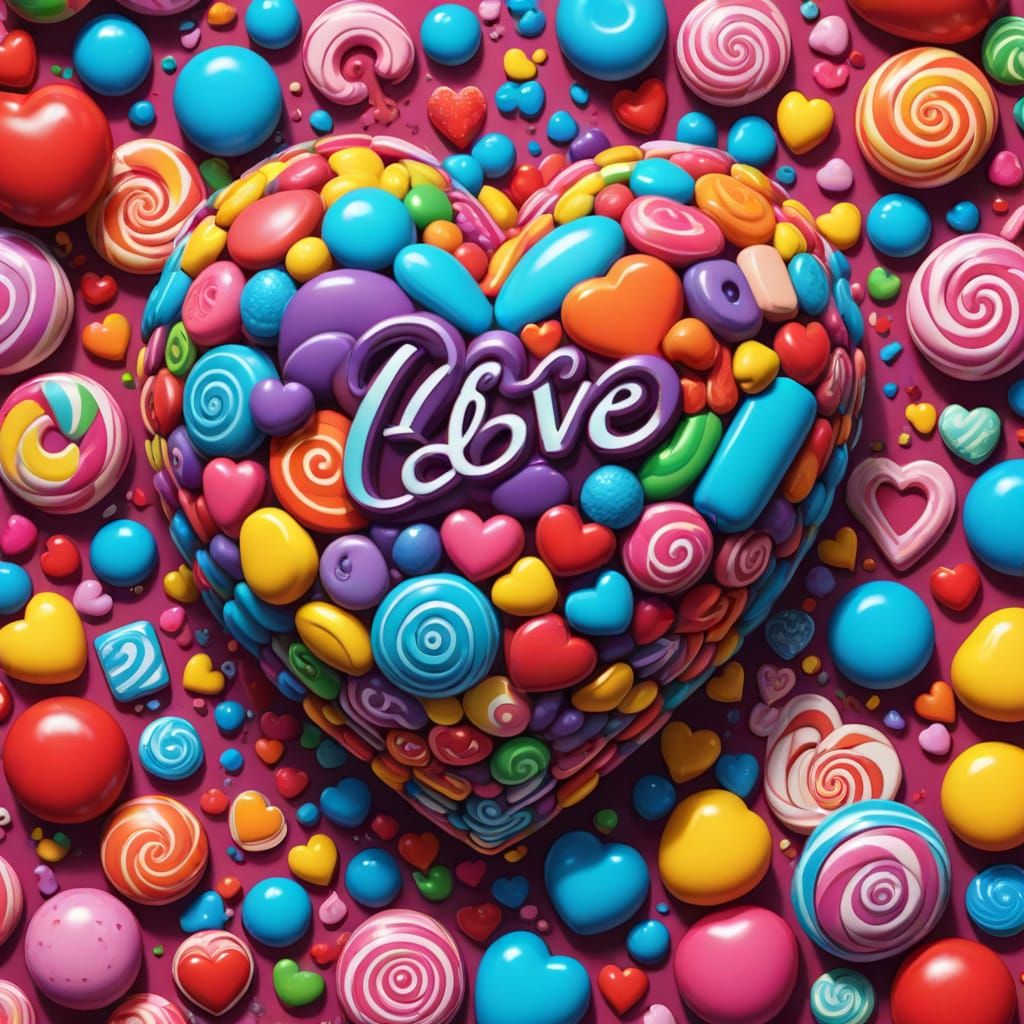 Whimsical Candy Heart in Vibrant, Gradient Colors