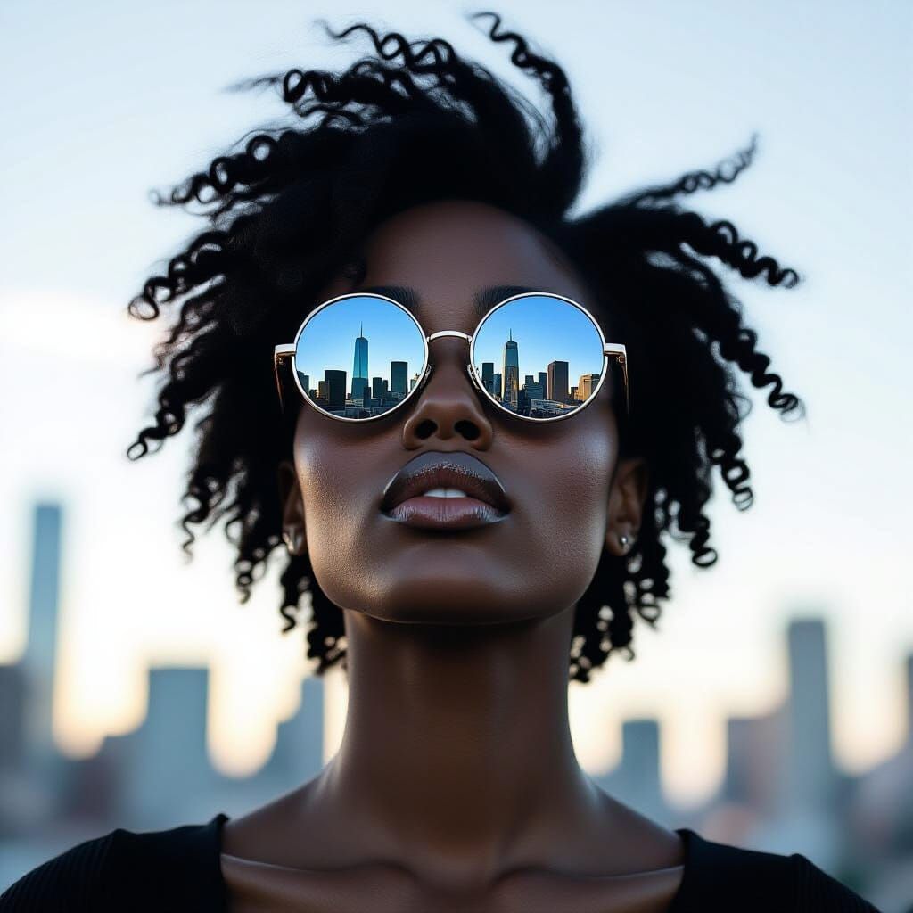 Dramatic Portrait of Woman with Reflective Sunglasses