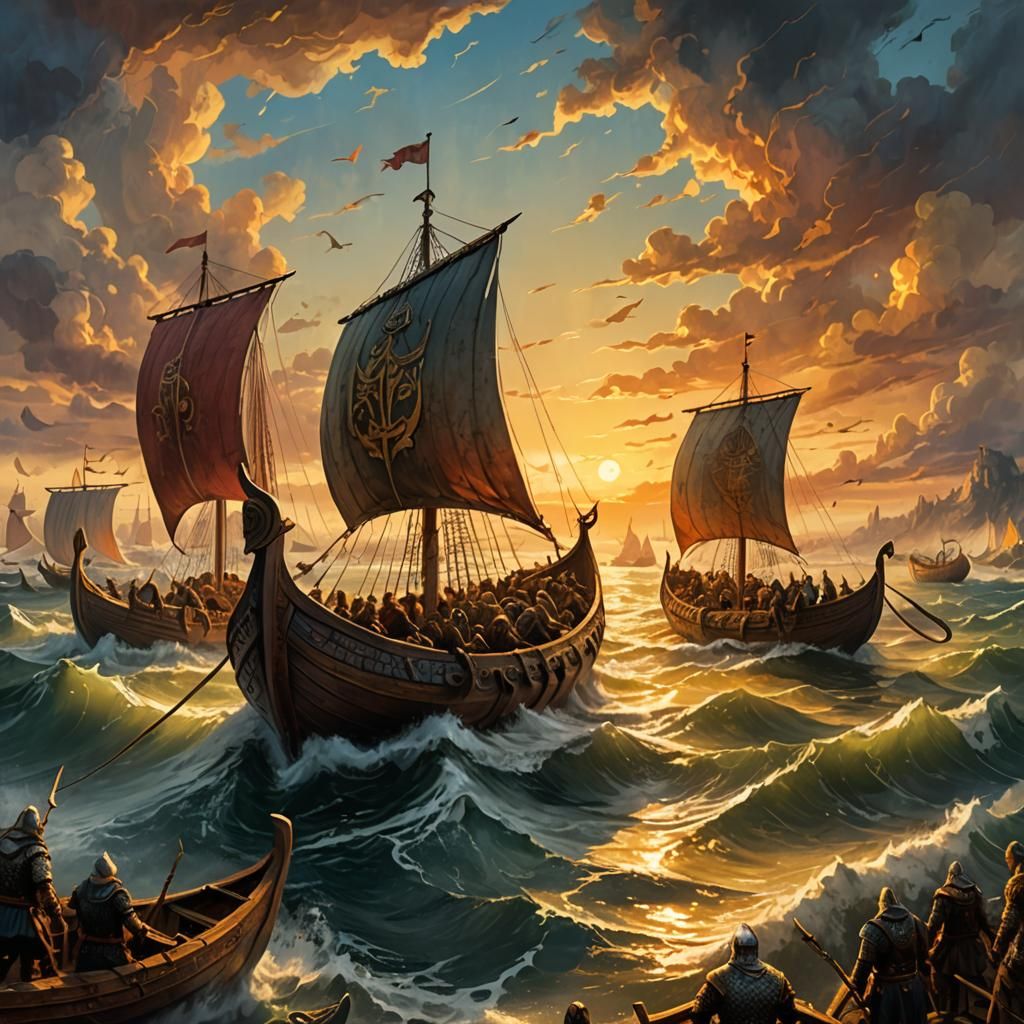 Vikings Approach England: Epic Bruegel-Style Painting