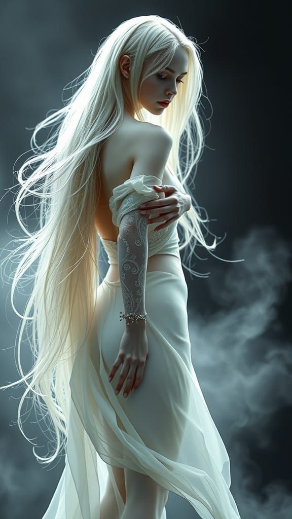 Ethereal Wraith Emerges from Moonlit Fog