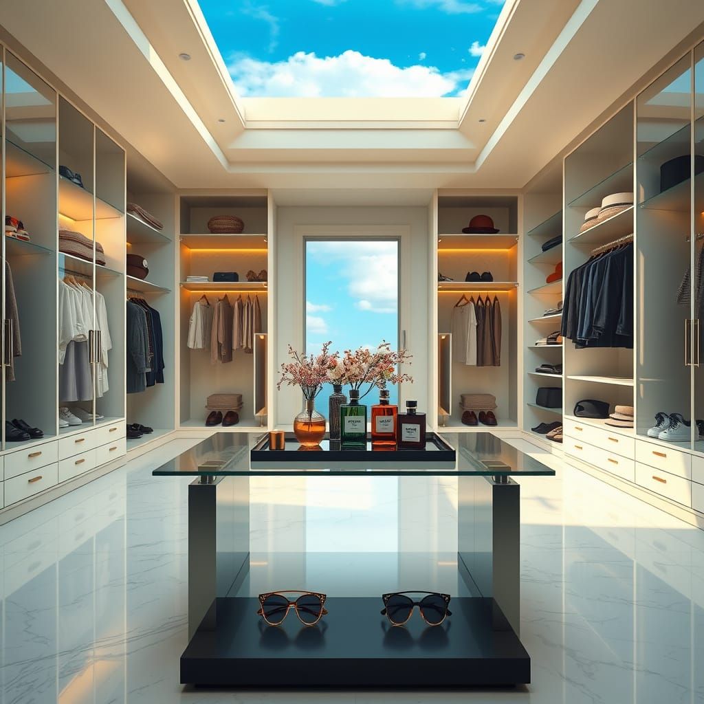 Elegant Walk-in Wardrobe with Minimalist Chic and Serene Amb...