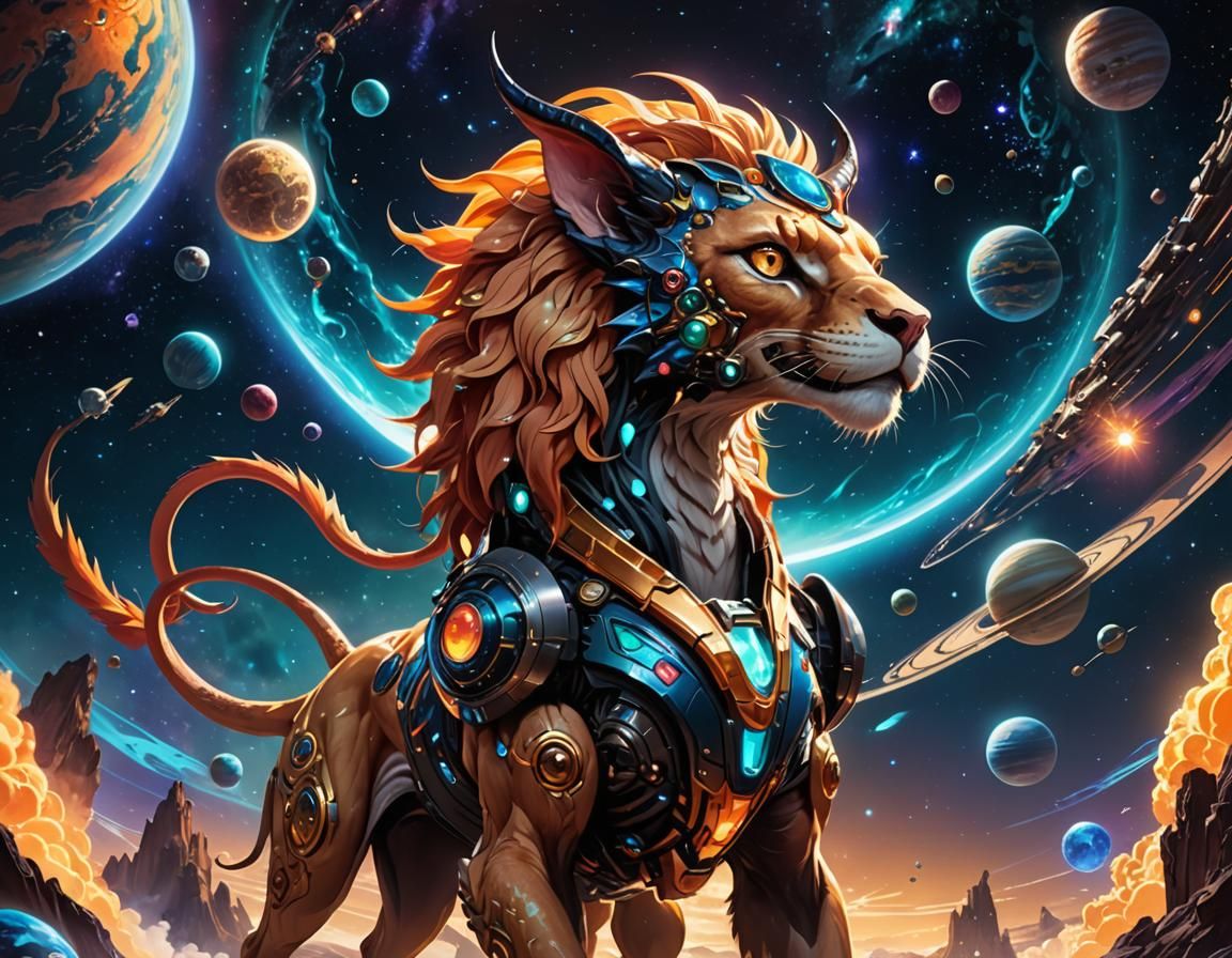 Anime Chimera Girl in Outer Space Illustration