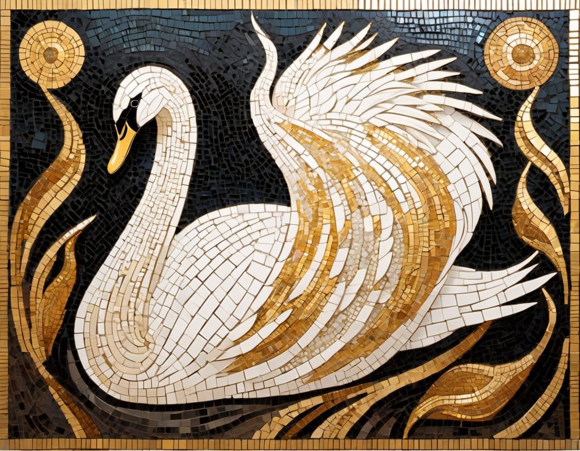 Mosaic Organic Composition elegant swan golden light. Harlem...