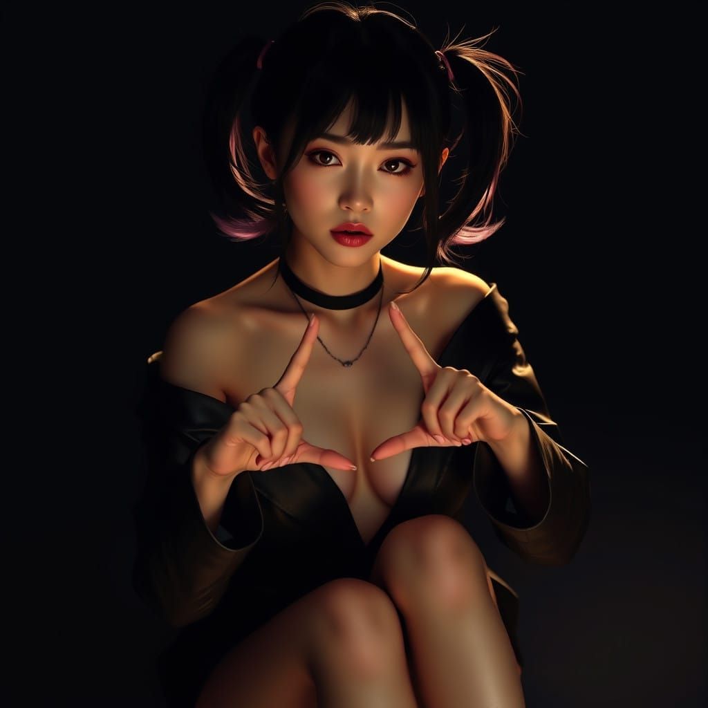 Mysterious Japanese Woman in Leather Jacket Makes Heart Sign