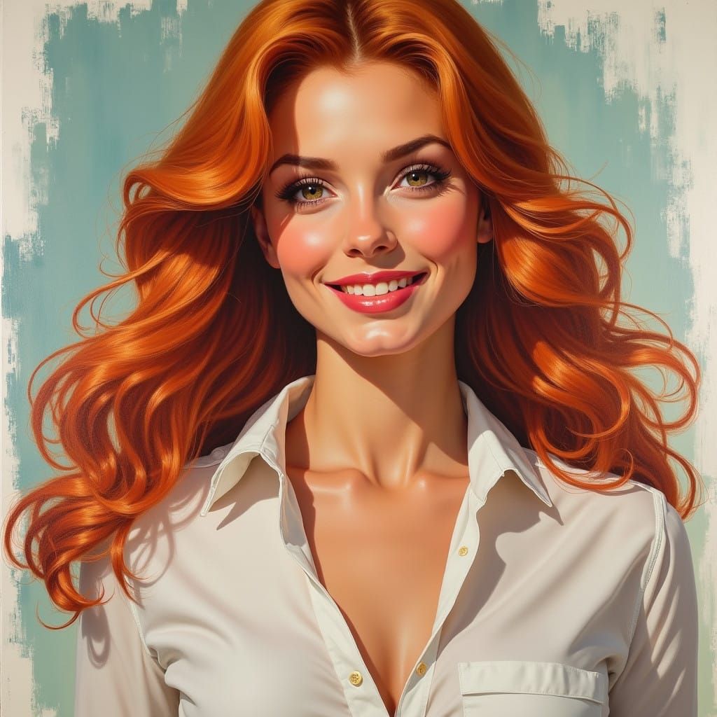 Glamorous Retro Oil Portrait of a 40-Year-Old Woman
