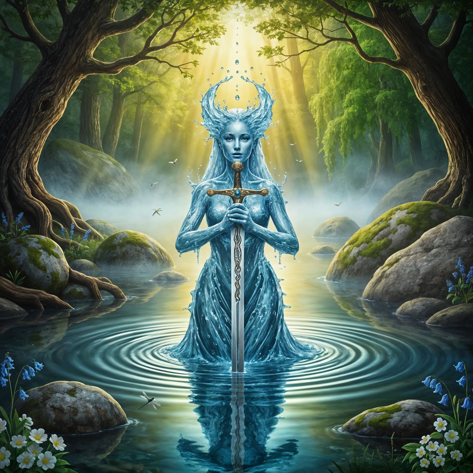 Ethereal Water Woman Emerges From Forest Pool