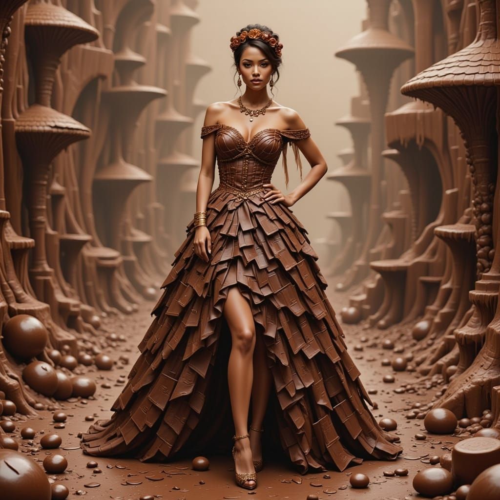 Glamorous Woman in Chocolate Candy Dress