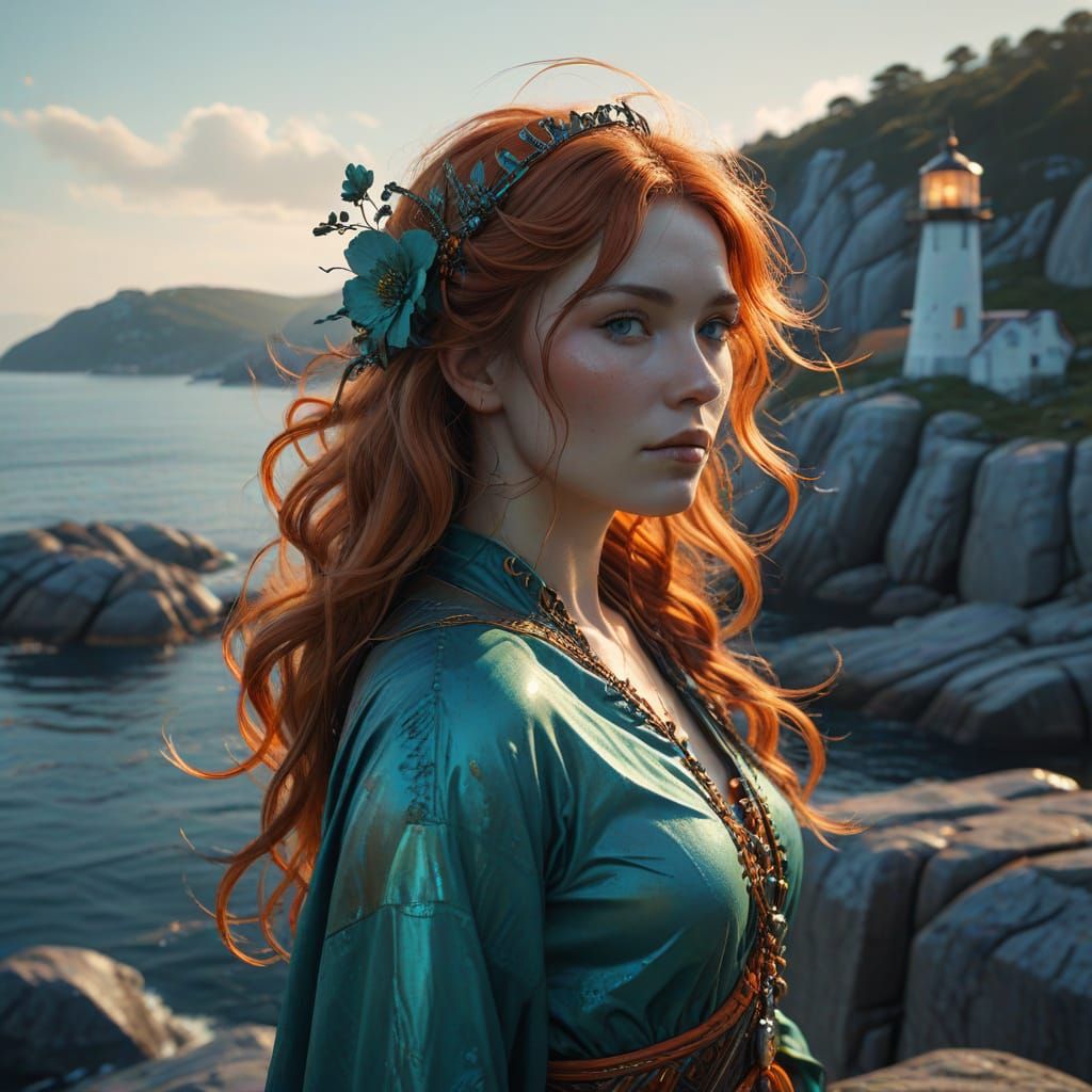 Lindesnes Lighthouse at Dawn - Panoramic Oil Painting