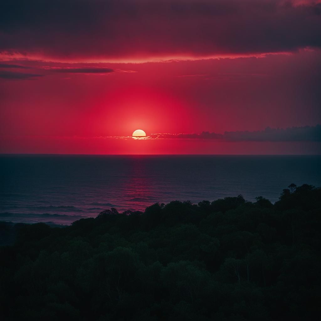 Dramatic Red Night Sky Cinematic Still