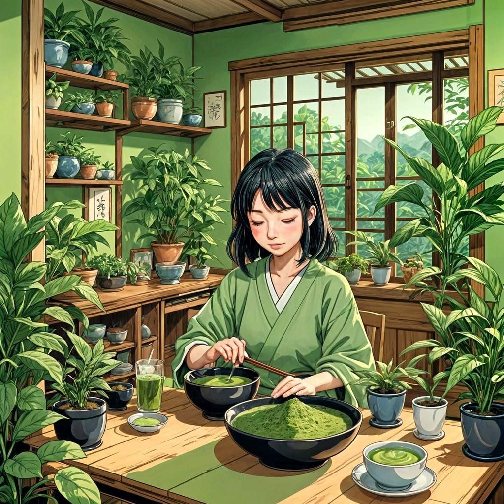 Anime Matcha Tea in Japanese House