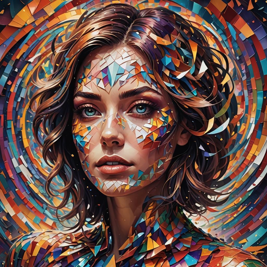 Woman Emerging from Rainbow Vortex in Digital Art