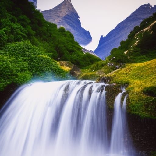 Majestic Waterfall and Mountains: Professional Photography