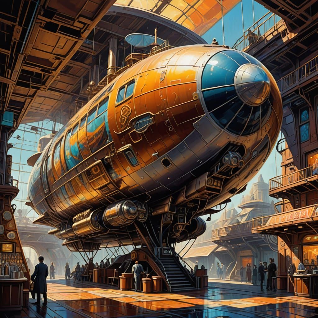 Vintage Steampunk Airship Root Beer Bar in Energetic Retro S...