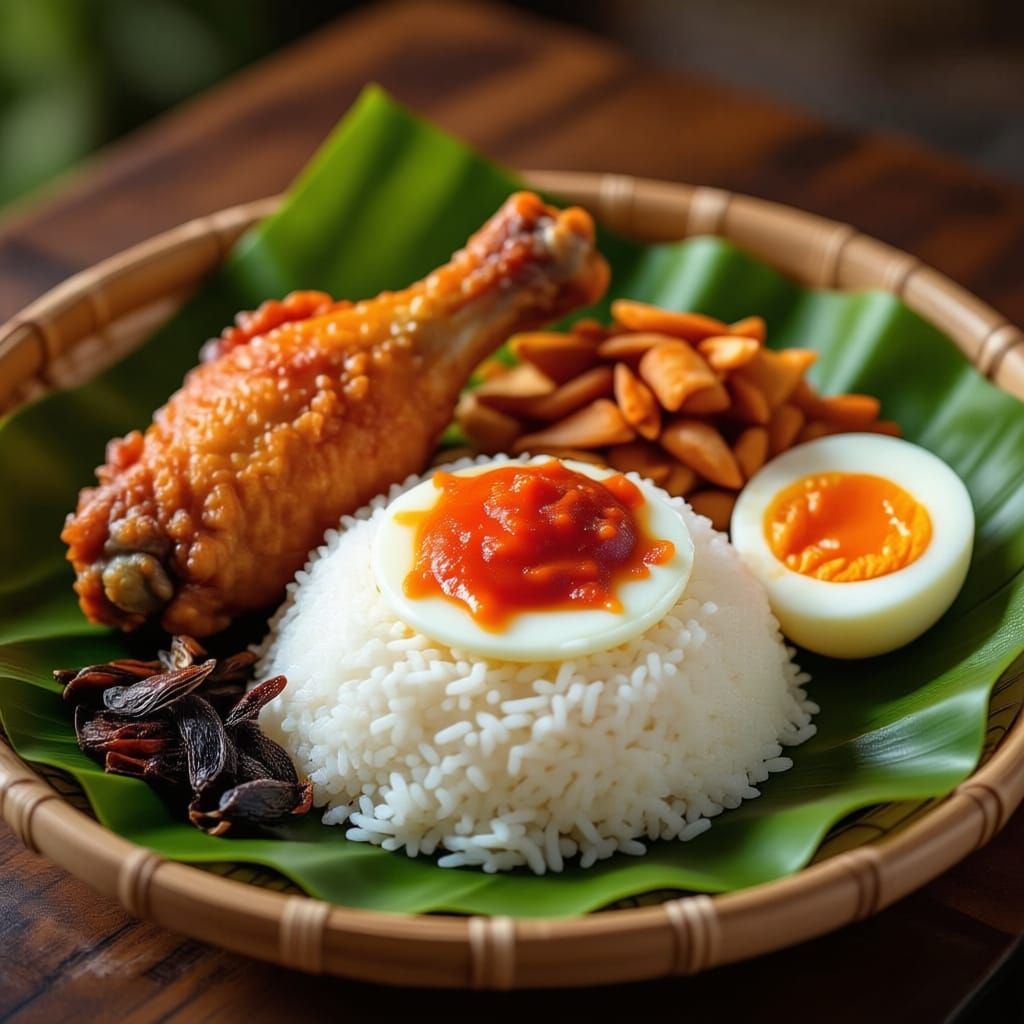 Nasi Lemak Meal with Chicken Wing and Egg