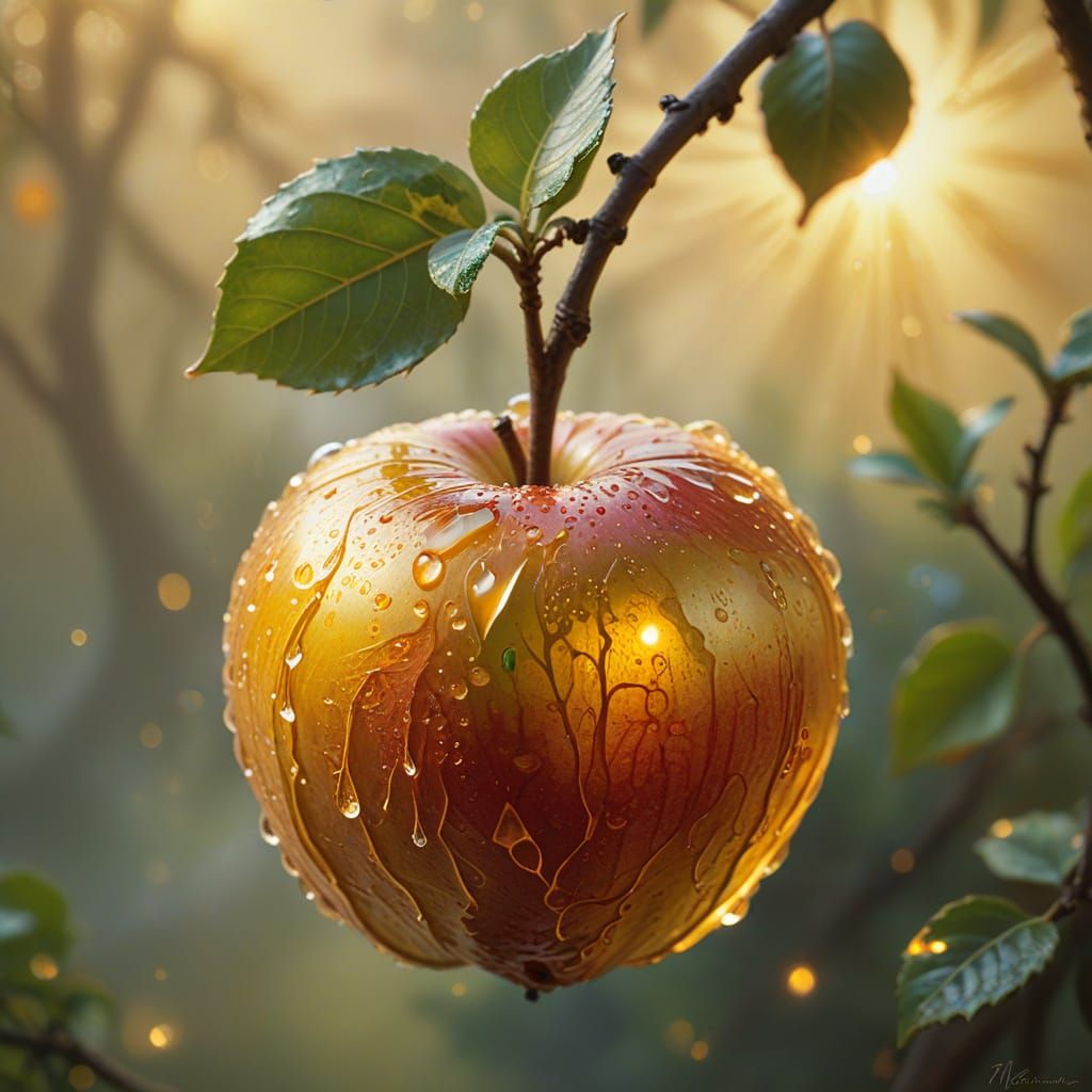 Glowing Water Apple in Vibrant Oil Painting