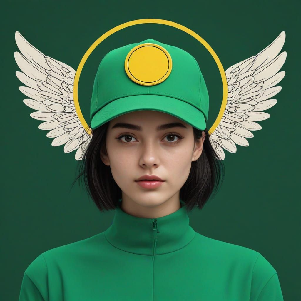 Disembodied Green Hat with Halo and Circle Emblem