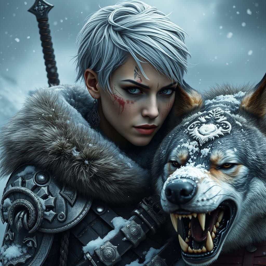 Ethereal Warrior Goddess in Winter Storm