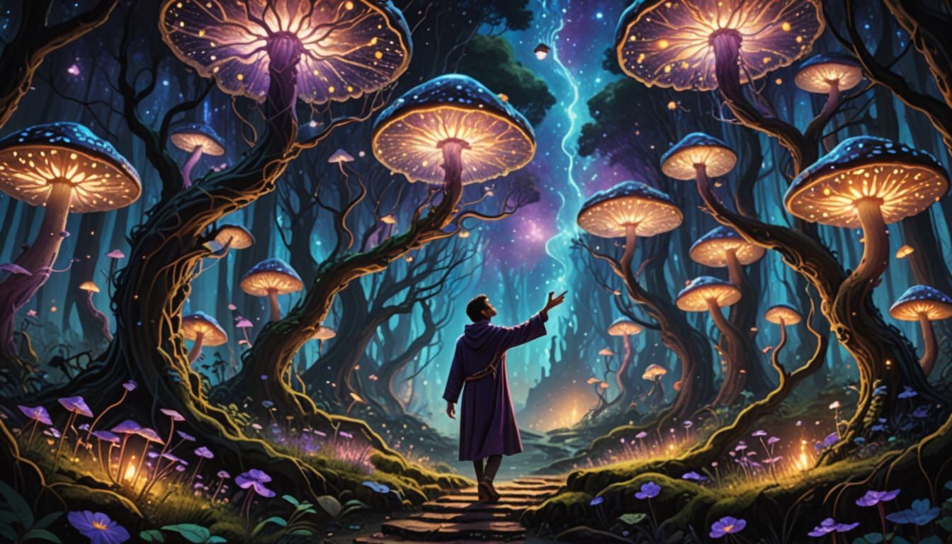 Dreamlike Encounter in a Vibrant Lush Forest