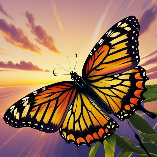 Blessed Sunset: Man, Woman, and Butterfly