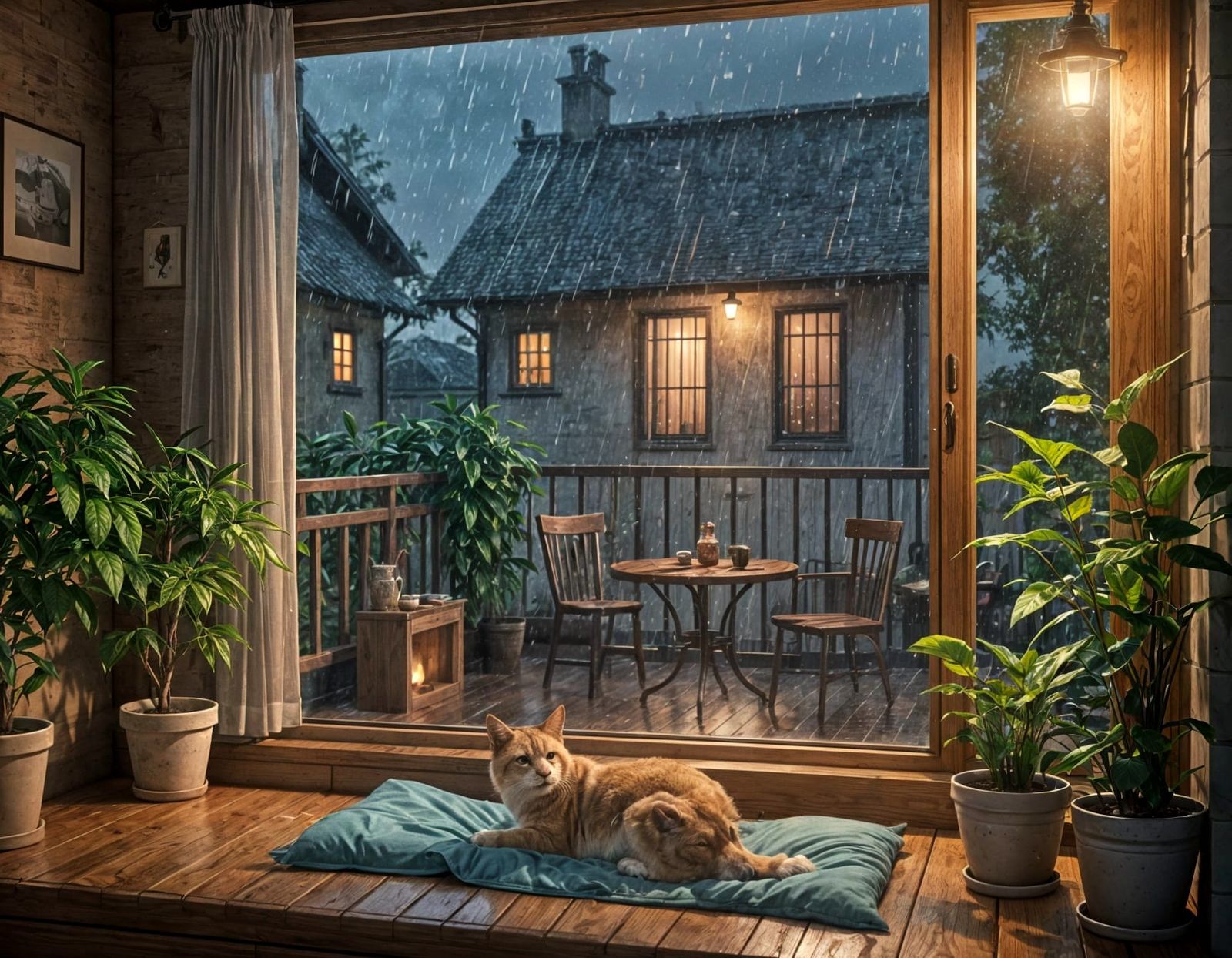 Rainy Night Cozy Nook: 3D Anime Art