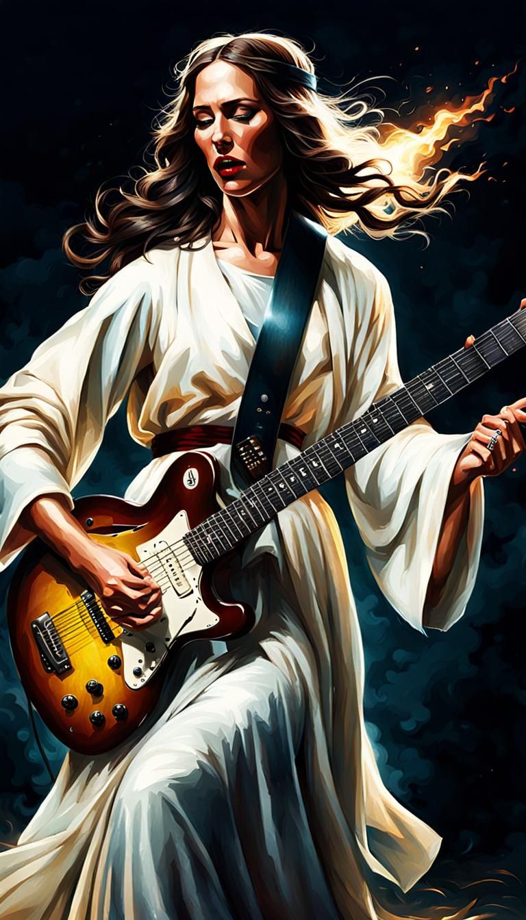 Female Jesus Christ Plays Electric Guitar