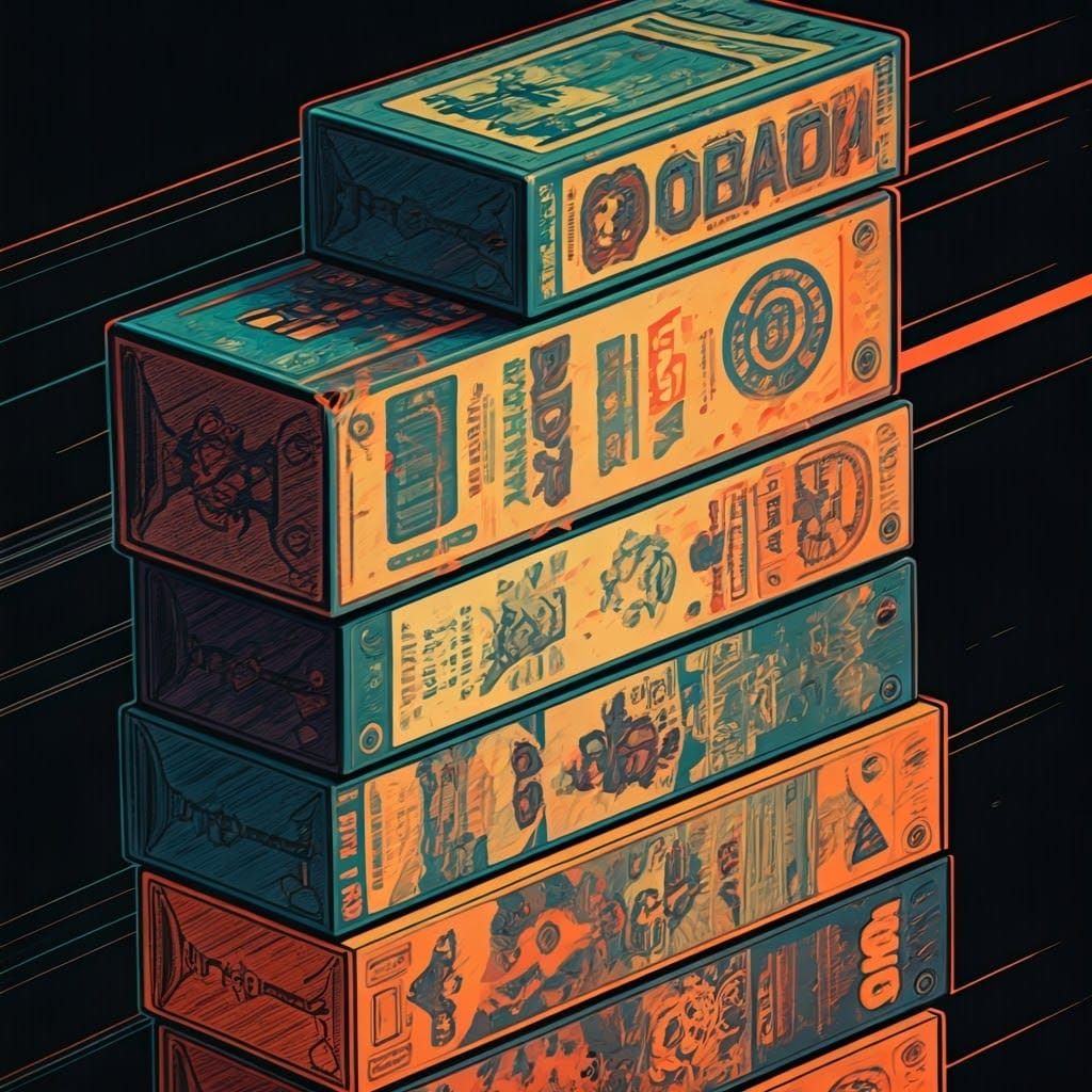 Vibrant Action Figure Box Illustration with Retro Pop-Art St...