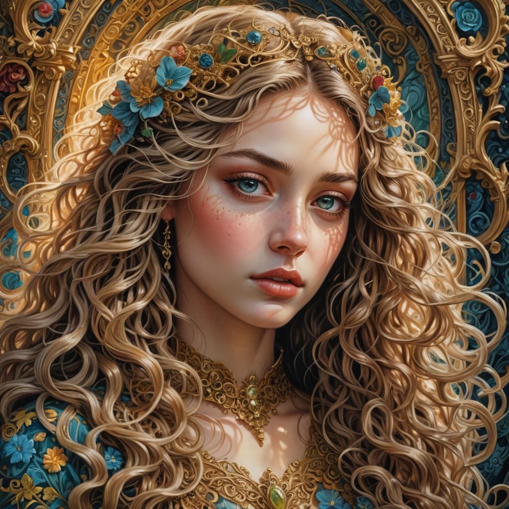 Autumnal Damsel in Forest: A Hyperdetailed Portrait