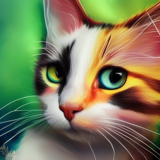 Hyperrealistic Calico Cat in Splash Art Style